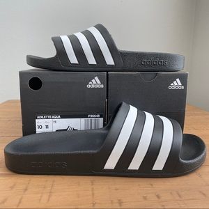 adidas® Adilette Aqua Slides Black White Women’s 11 Men’s 10